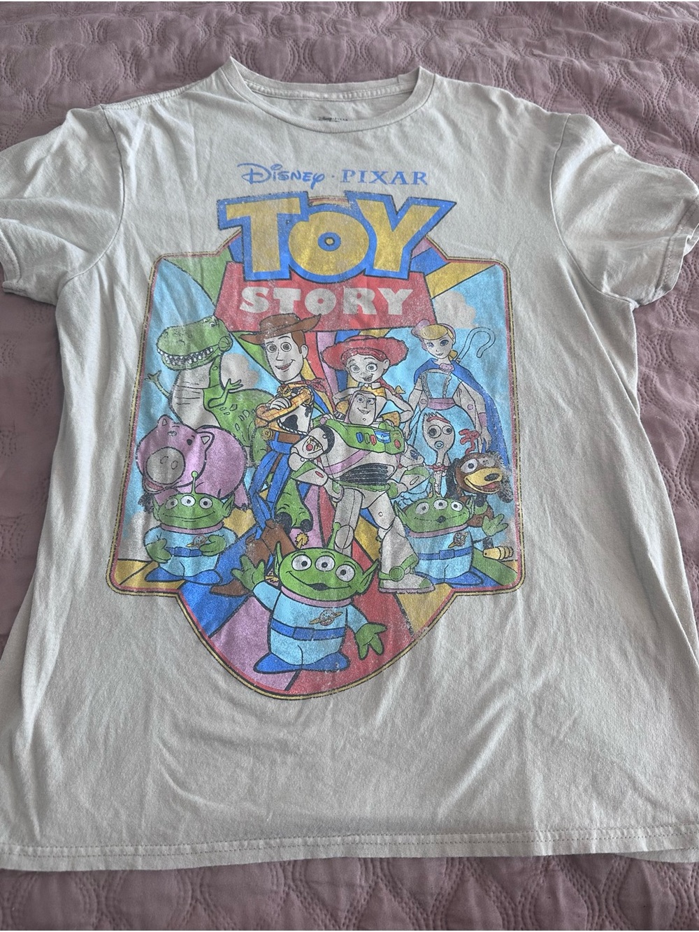 Disney Toy Story Graphic Tee - Tan with Multicolor Print Size M